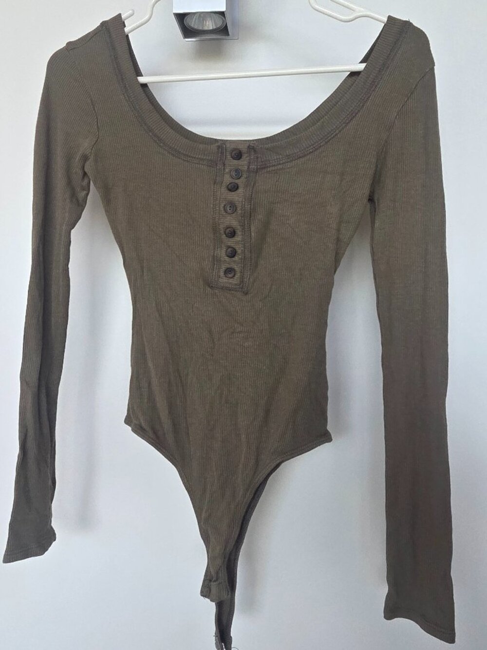 Lulus Olive Green One Piece Bodysuit Long Sleeve Button Accents Solid XS
